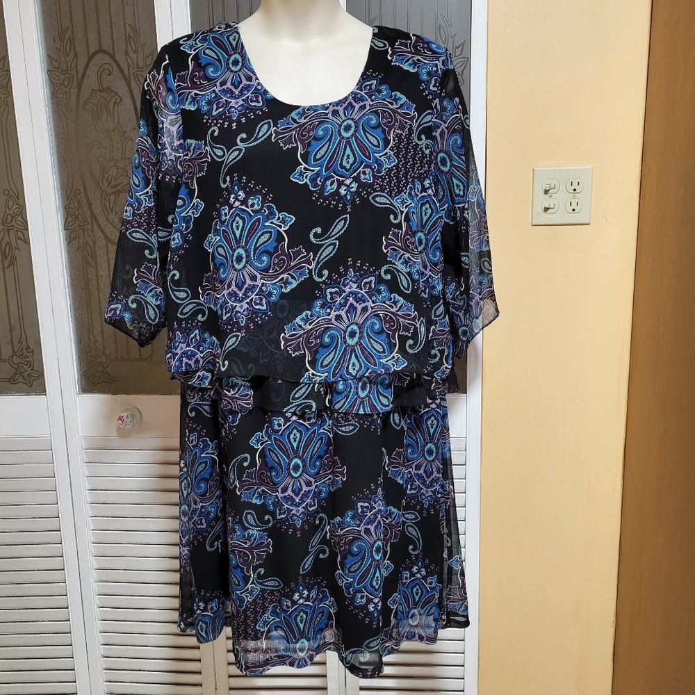 First Glance Ladies Beautiful Faux 2 Piece Tiered Geometric Dress